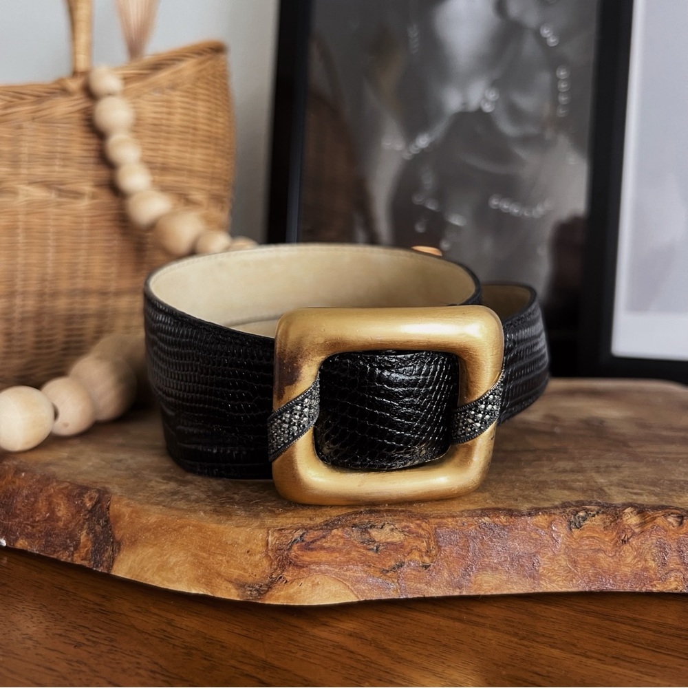 100% LEATHER VINTAGE GOLD AND BLACK TEXTURED BELT #0347 - Picture 11 of 11